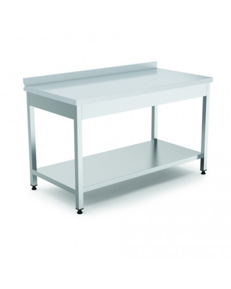 TABLE ADOSSEE EN INOX AVEC ETAGERE BASSE