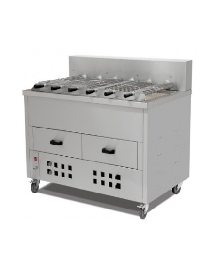 Rôtissoire à Charbon 5 Broches - Inox & Briques Réfractaires | Sidef