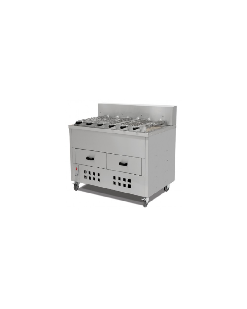 Rôtissoire à Charbon 5 Broches - Inox & Briques Réfractaires | Sidef