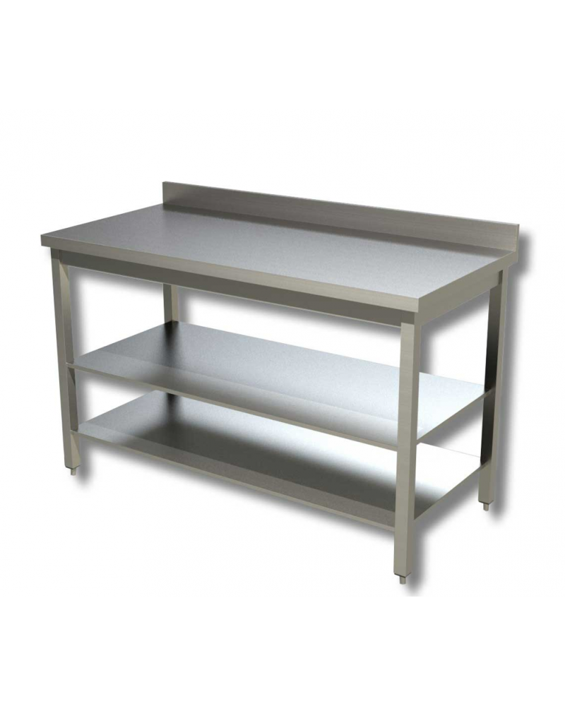 Table Inox Adossée 1500x700 - 2 Étagères Basse | Sidef