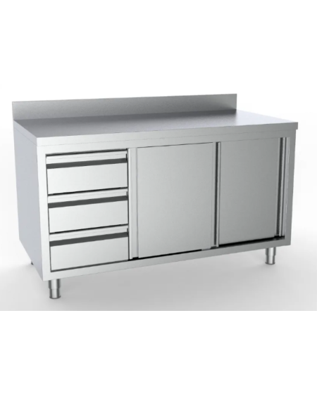 Table Armoire Inox 1500x700 - 2 Portes + 3 Tiroirs | Sidef