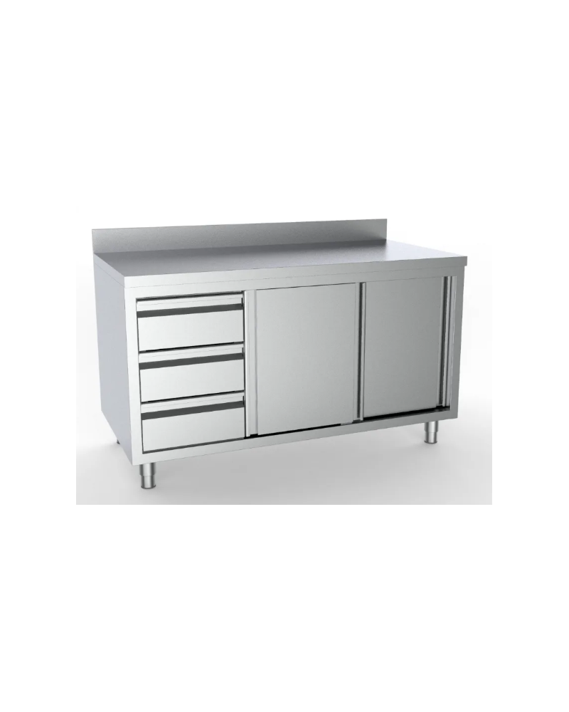 Table Armoire Inox 1500x700 - 2 Portes + 3 Tiroirs | Sidef