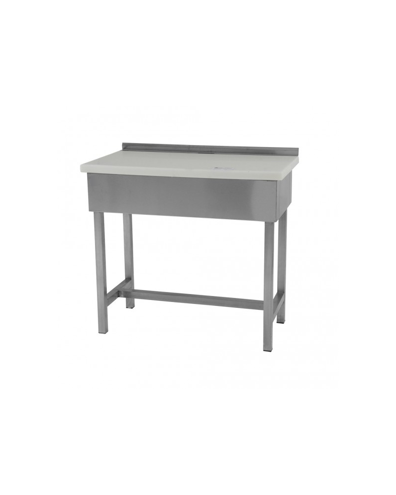 Table de decoupe en tube inox 40x40 dessus polyethylene ep 10 cm avec